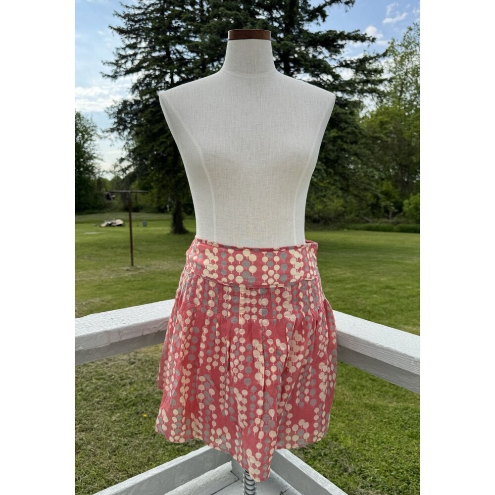 Fossil Silk Cotton Pleated Polka Dot Print A-Line Skirt Pink-Coral Size 2